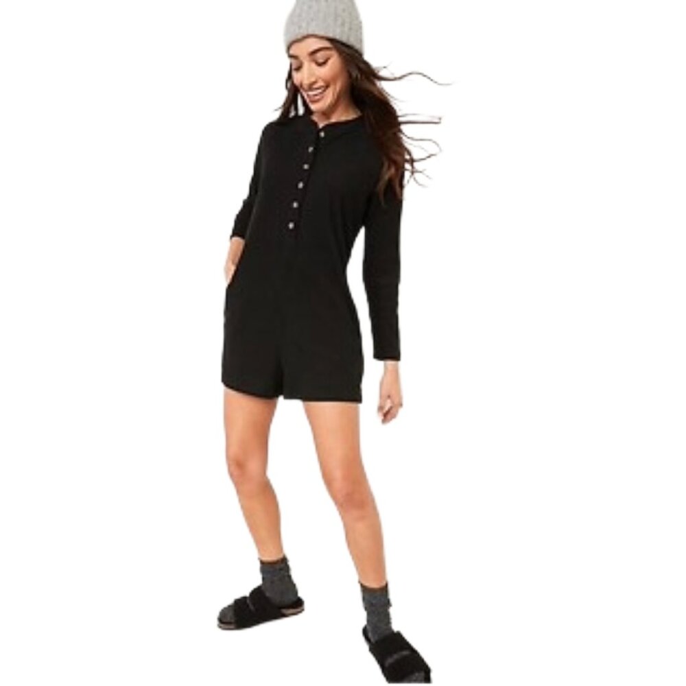 EUC Old Navy M Black Long-Sleeve Henley Romper Pajama